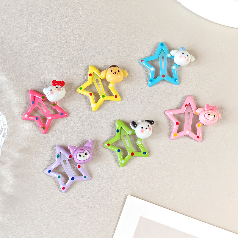 Children's Hairpin Cute Star Hairpin Kuromi Duckbill Clip Girls Five-pointed Star Baby Broken Hair bb Clip Hair Accessories