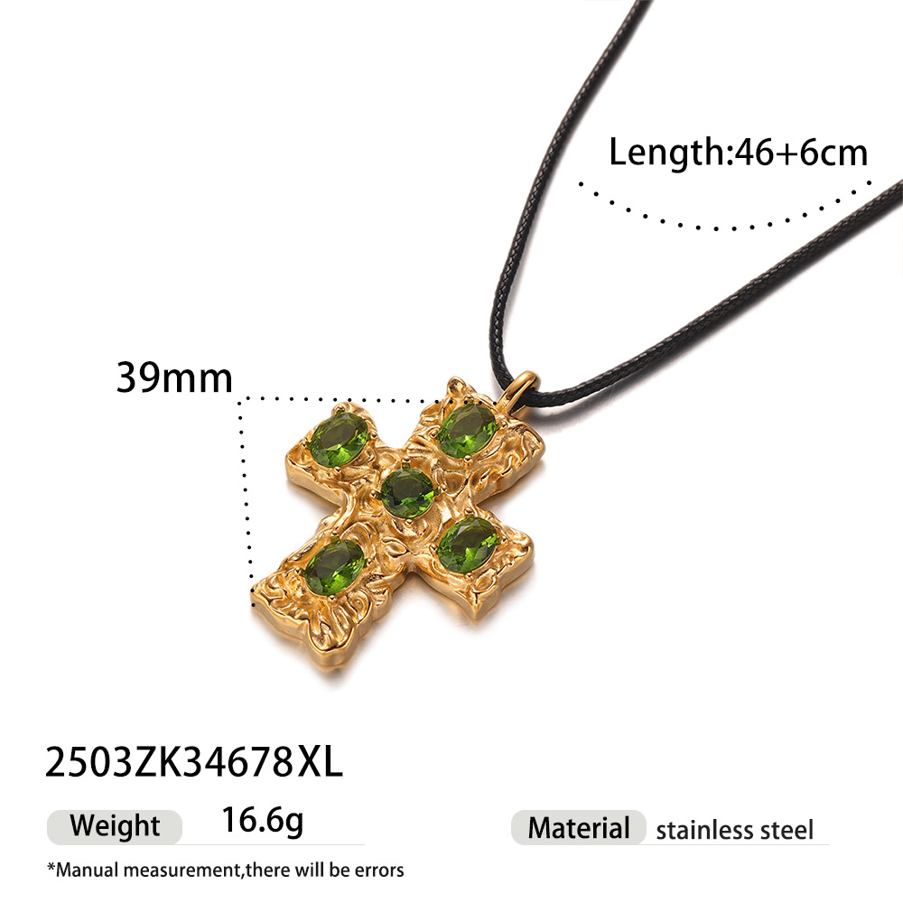 Taena Cross-border europeo y americano celebridad de Internet con el mismo estilo de acero inoxidable con collar de cruz de diamantes collar de oro de 18k con cordón de cera