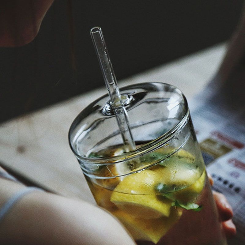 Taza de paja de vidrio transparente de gran capacidad taza de té de leche de jugo de hogar taza de leche de vidrio borosilicato taza de bebida creativa