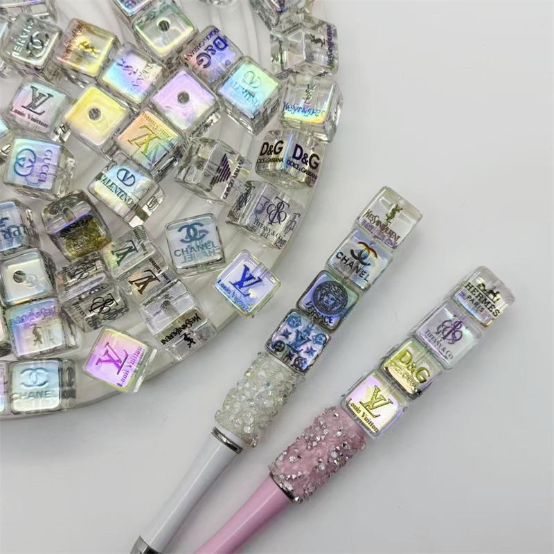 16mm acrílico transparente impresión de cuentas cuadradas de gran nombre agujero recto diy con cuentas cadena de teléfono móvil accesorios de llavero cuentas sueltas image 5