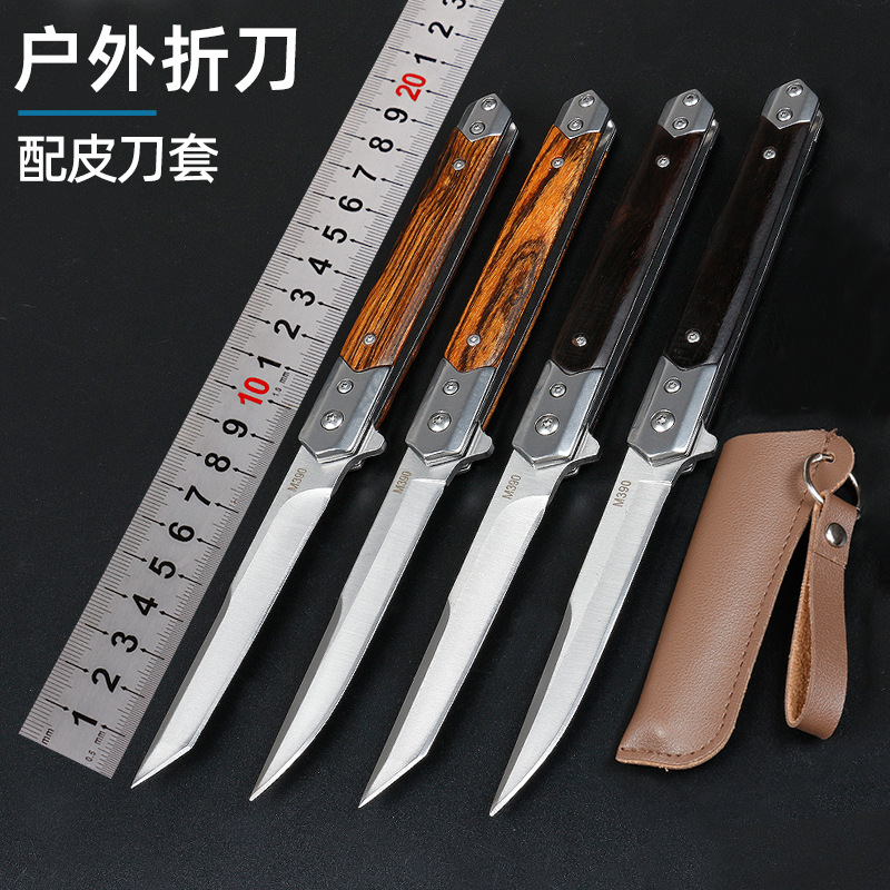 厂家现货供应M390折叠刀户外刀片随身多用刀具檀木手柄锋利折刀