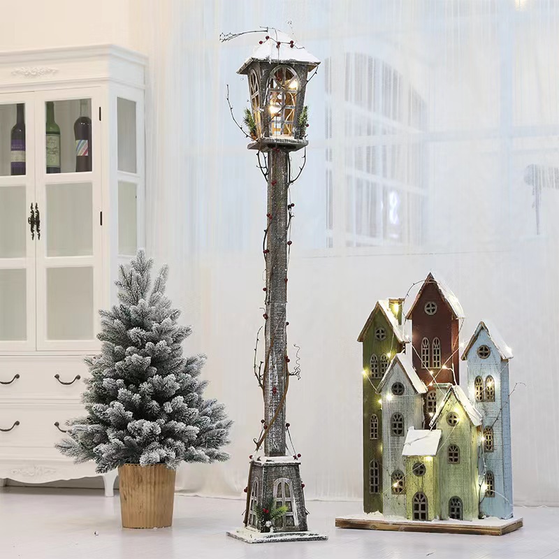 Suministros de decoración de Navidad nueva lámpara de calle luminosa de madera desmontable escena diseño decoración suministros de Navidad