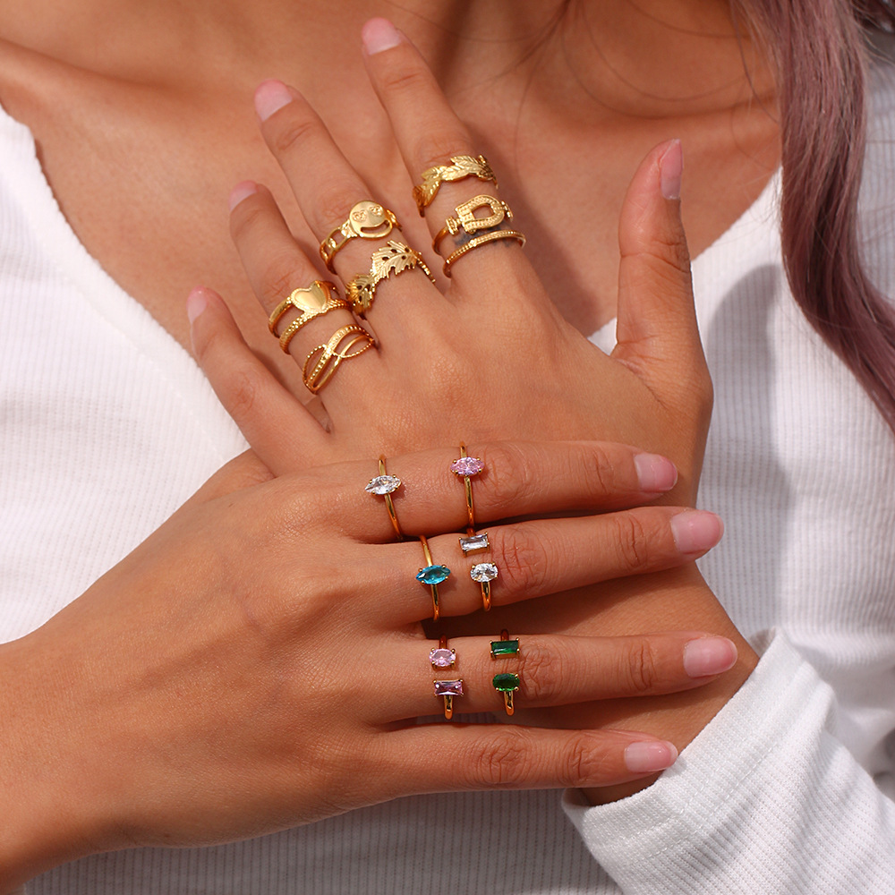 Fashion Geometric Stainless Steel Plating Zircon Open Ring 1 Piece