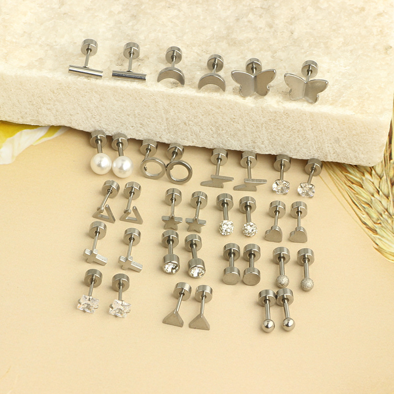 Stainless Steel Zircon Triangle Ear Stud Ear Bone Jewelry Set - 36 Piece Wholesale detail image 7
