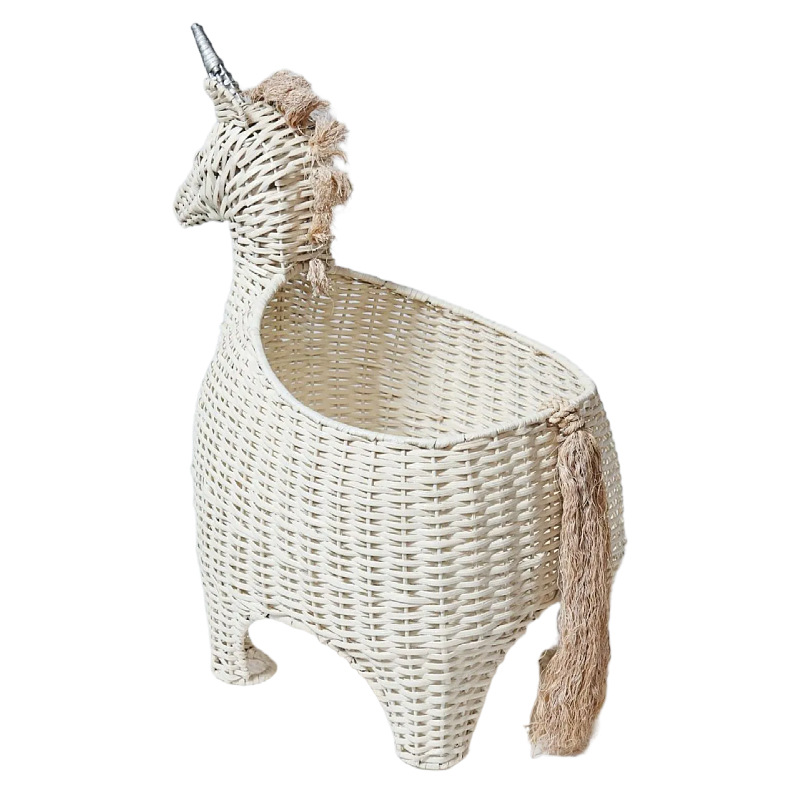 Creativo de vid tejido unicornio cebra imitación animal juguete canasta muebles creativos decoración de la habitación de los niños