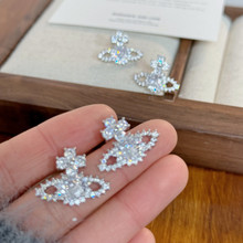 精致微镶锆石花朵土星耳钉S925银针耳环气质轻奢高级感百搭耳饰品
