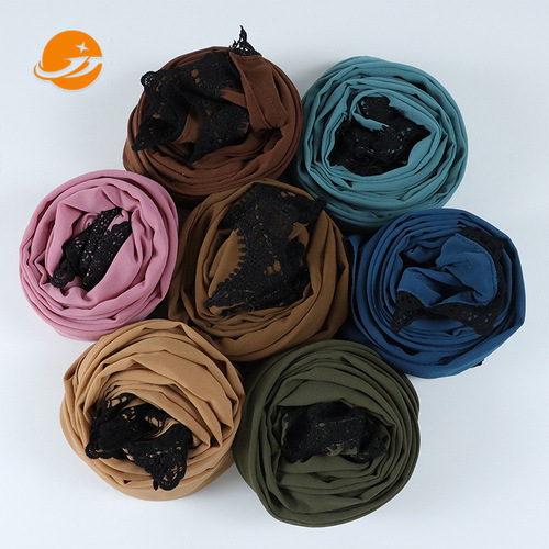 Multicolor Black Lace Edge Pearl Georgette Scarf 70*180 Long Scarf Ethnic Scarf Exclusively Supplied