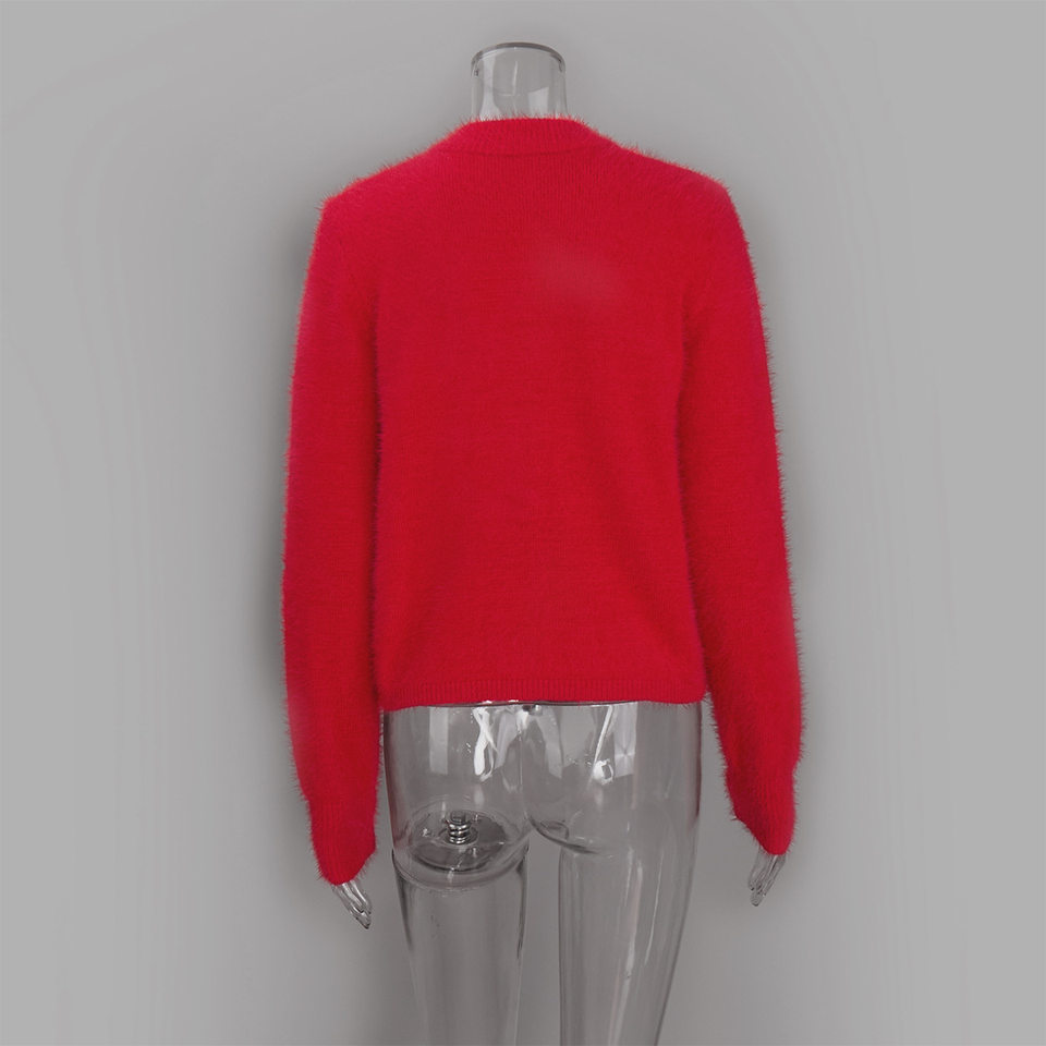 Áo khoác cardigan len nữ dáng ôm cổ tròn tay dài một hàng cúc chất liệu lông mềm mại — Màu hồng, Màu trắng, Màu xám nhạt, Xanh đậm chi tiết 64