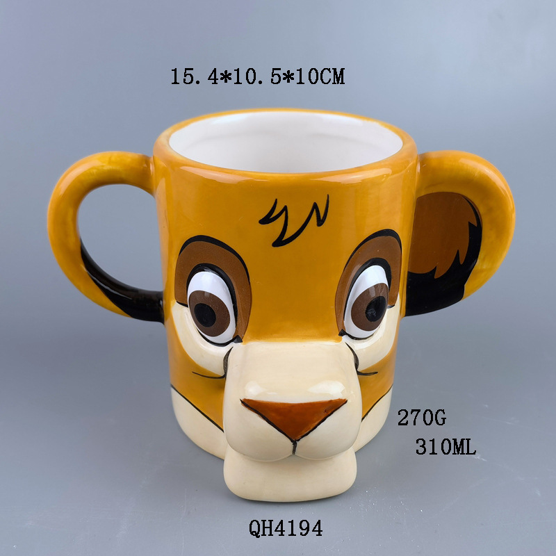 Taza de cerámica 3D estereoscópica pintada a mano, taza de animales pintada a mano, taza de café del rey león, taza de agua del león
