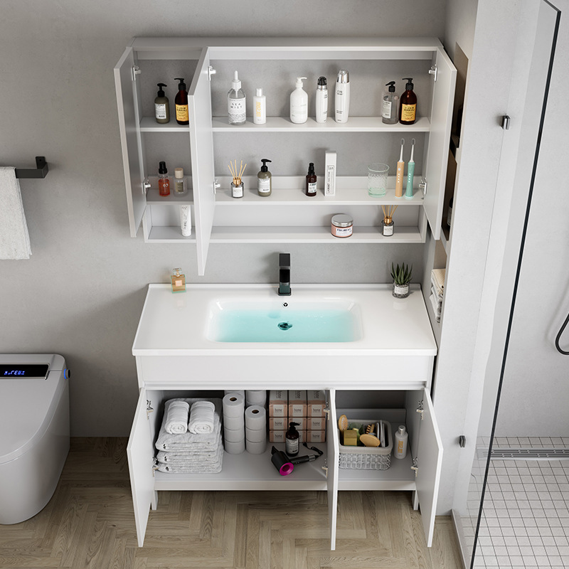 Moderno tipo de piso de aluminio espacio integrado lavabo de lavandería gabinete de baño combinación de baño lavabo