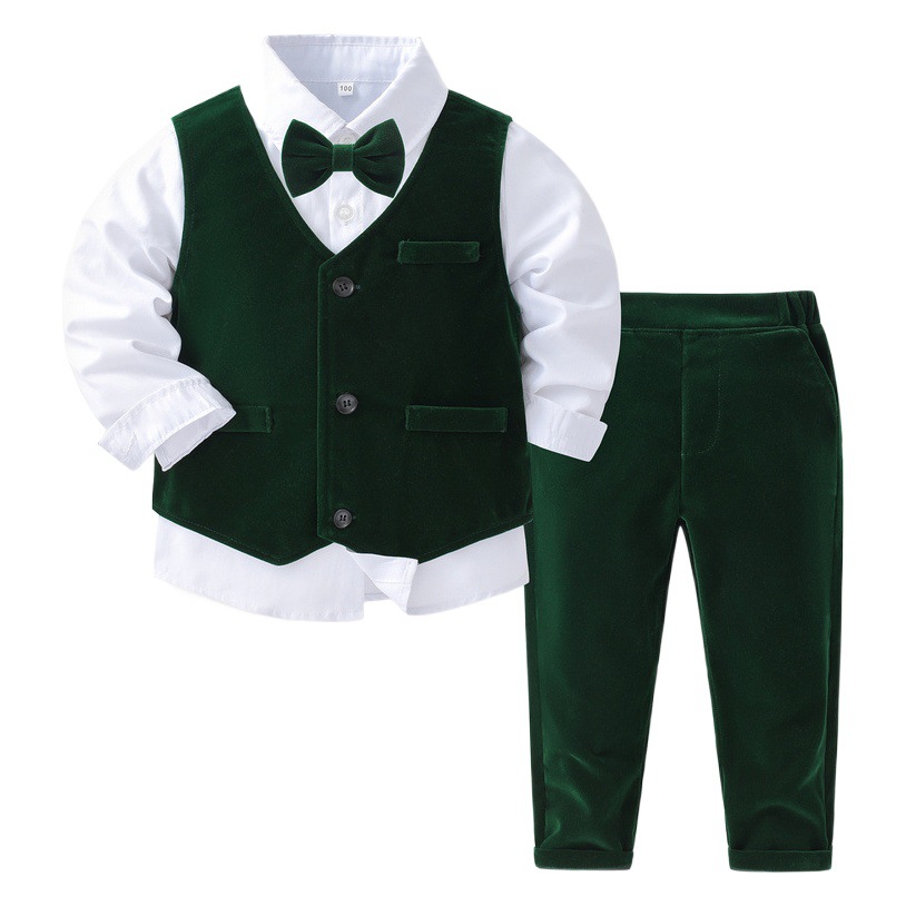 Vestido de niño caballero con traje pequeño primavera nuevo traje de banquete de manga larga para niños traje de gamuza