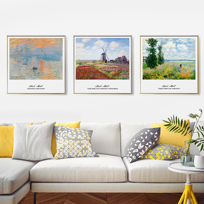 Monet Famous Painting Sunrise Impressionist Oil Painting Modern Simple Living Room Decorative Painting Square Sofa Background Wall Wall Painting