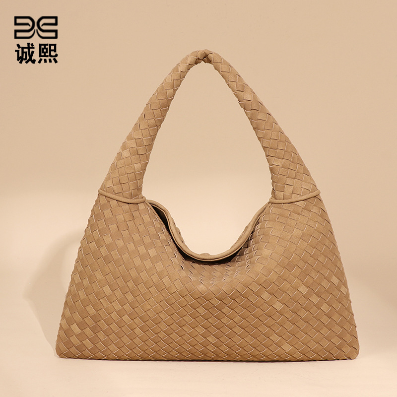 European and American Retro Woven Croissant Bag Autumn and Winter New Frosted Suede Shoulder Armpit Bag Large Capacity Hand Bag for Women