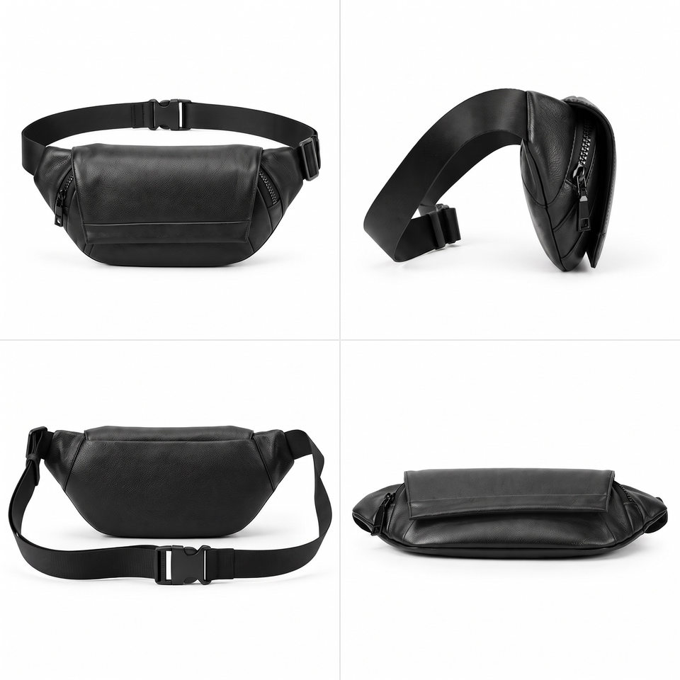Túi đeo chéo nam da bò lớp đầu Marunte phong cách cao cấp, túi đeo ngực/đeo hông tiện dụng 29×14×2 cm — màu đen
