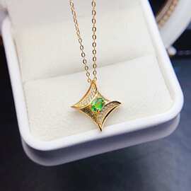 工厂批发爆款天然莎弗莱吊坠S925银镶嵌主石4*5热销欧美一件代发