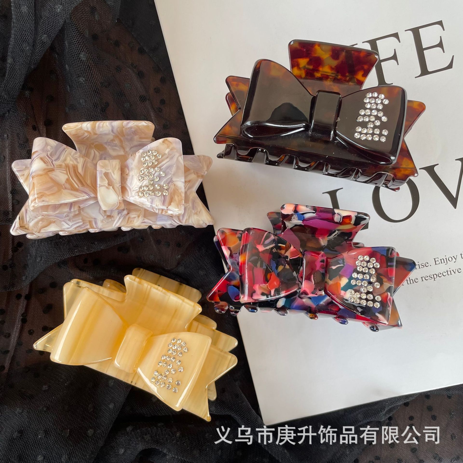 Ins Blogger's Same Style Diamond Bow Hairpin Niche Design Diamond Gemstone Hair Shark Clip Hair Accessories