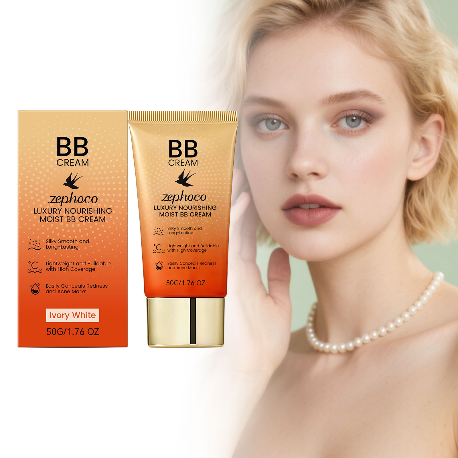 Zephoco Soft Moisturizing Bb Cream (Ivory White) Moisturizing Concealer Primer Isolation Cream Daily Makeup Cream