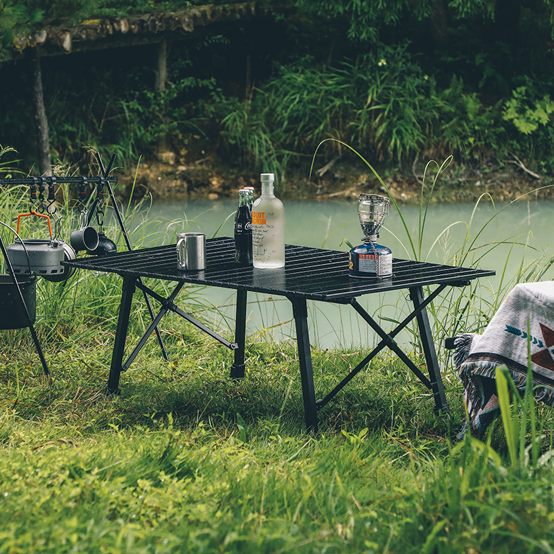 야외 접는 테이블 블랙 바람 알루미늄 합금 계란 롤 테이블 캠핑 테이블 캠핑 알루미늄 합금 캠핑 리프트 테이블