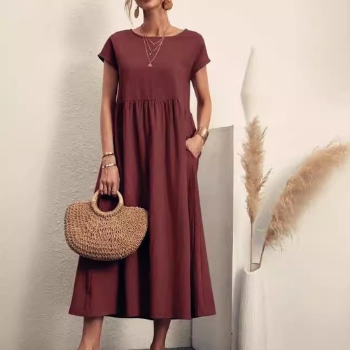 eBay Western-style solid color sleeveless loose cotton linen pocket dress