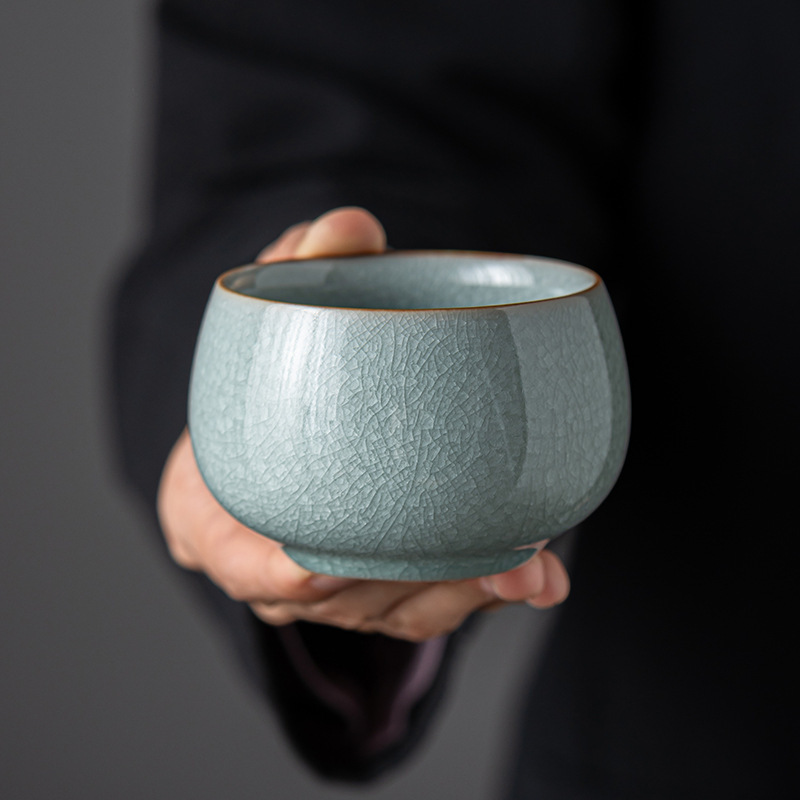汝窑冰花主人杯单杯开片个人专用茶杯陶瓷品茗杯功夫茶具茶盏家用