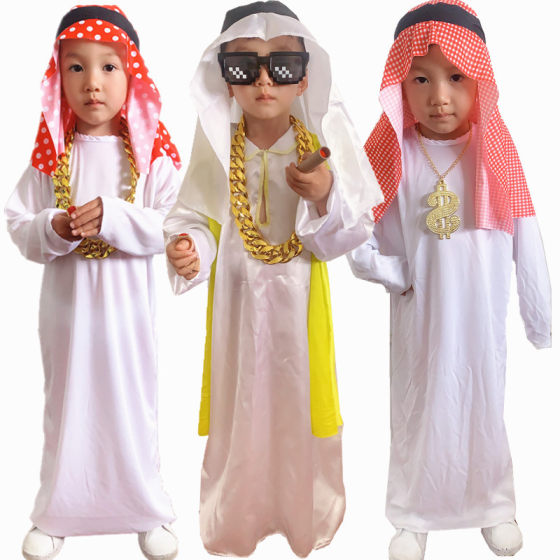 Children Middle East Dubai Tuhao Gold Chain Arab Costume Prince Clothes Men and Women COS Qatar Robe Clothes