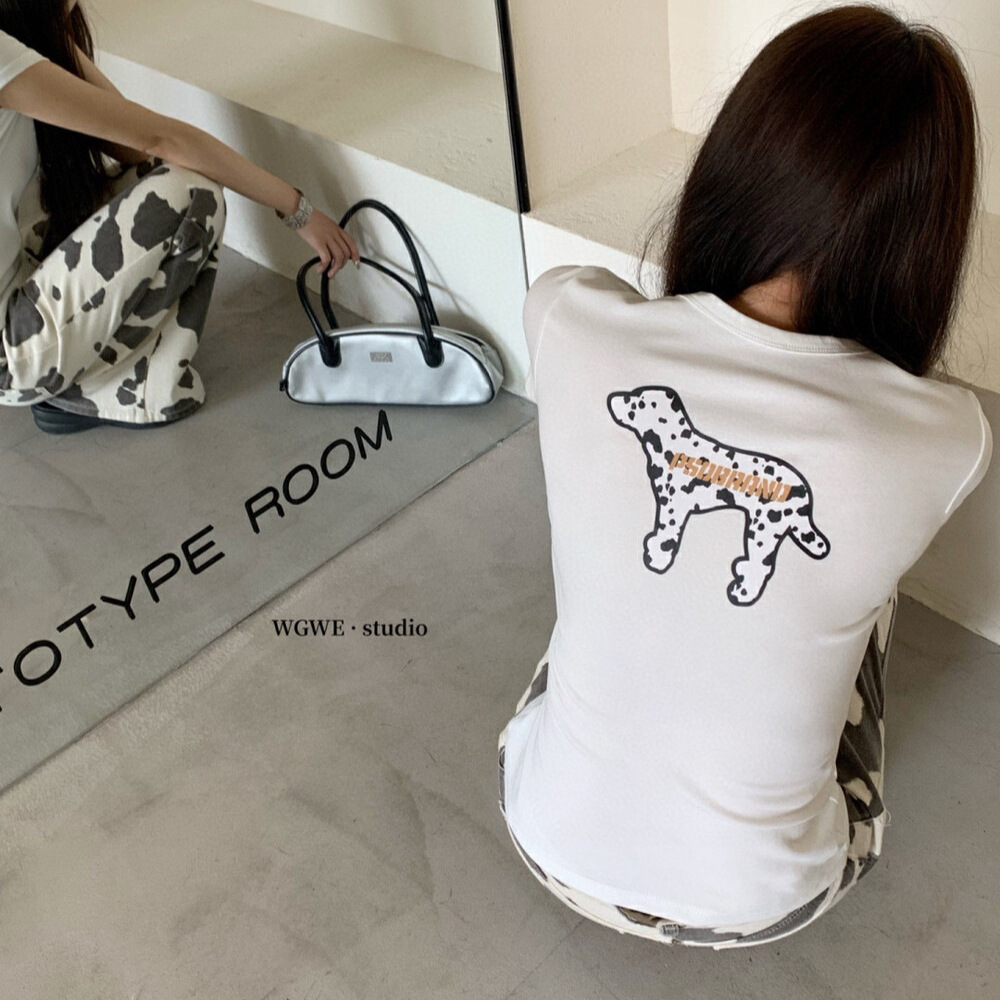 WGWE verano americano retro diseño de hombros bordados marca de moda suelta delgada camiseta de manga corta mujer W5376 image 4