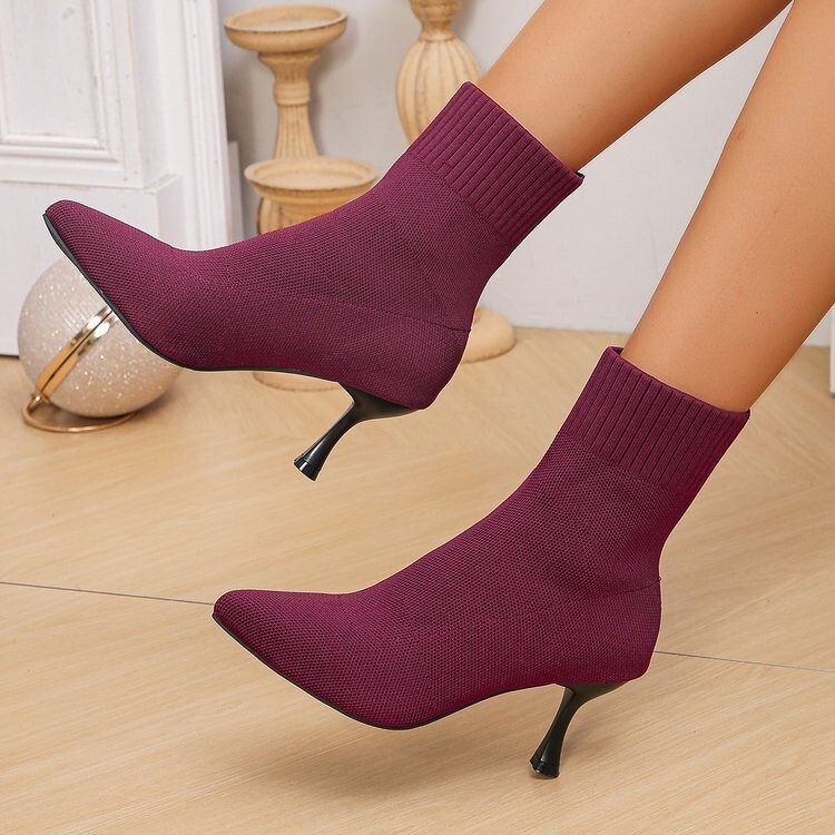 Cross-border foreign trade plus size spring and autumn new stilted high-heeled fly woven pointed fashion Joker sleeve short boots women wholesale