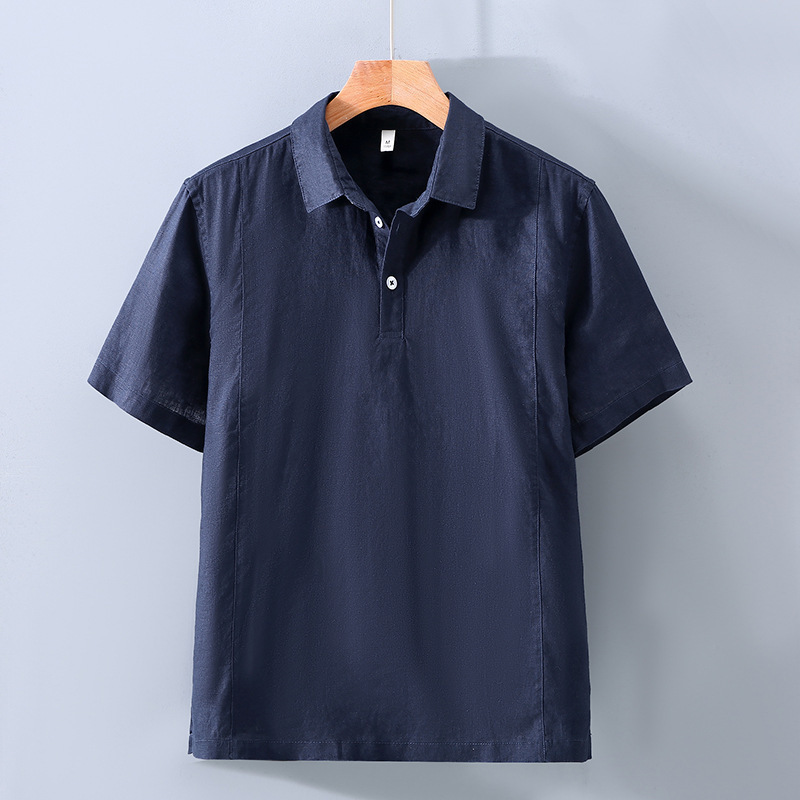 1519 High-End Pure Linen Short-Sleeved Shirt for Men, Summer Thin Casual Pullover, Loose Half-Sleeved Top Made of Pure Linen