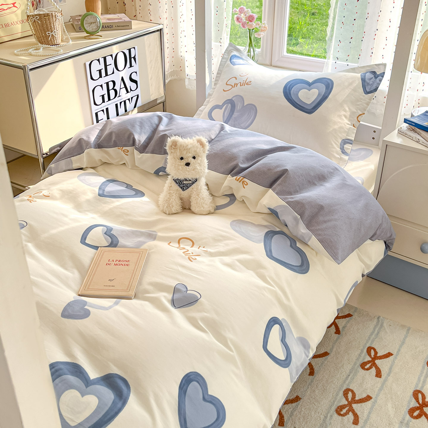 Dormitorio universitario traje de tres piezas de algodón puro 2025 nueva sábana individual de dibujos animados edredón sábana ropa de cama