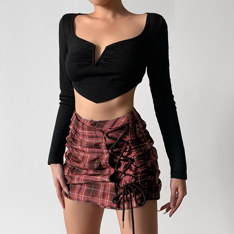 Drawstring Diablo Style Pleated Skirt NSGYB98937