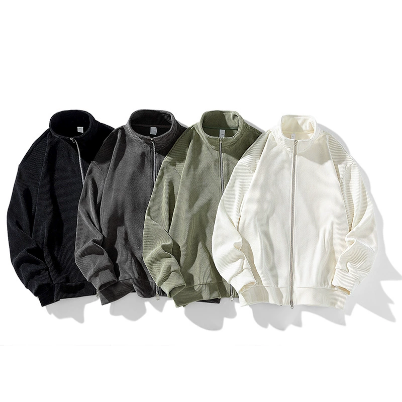 Тяжелый 380g воротник со стойкой повседневный мужской вязаный свитер на молнии 2025 весна и осень новый слегка свободный кардиган куртка