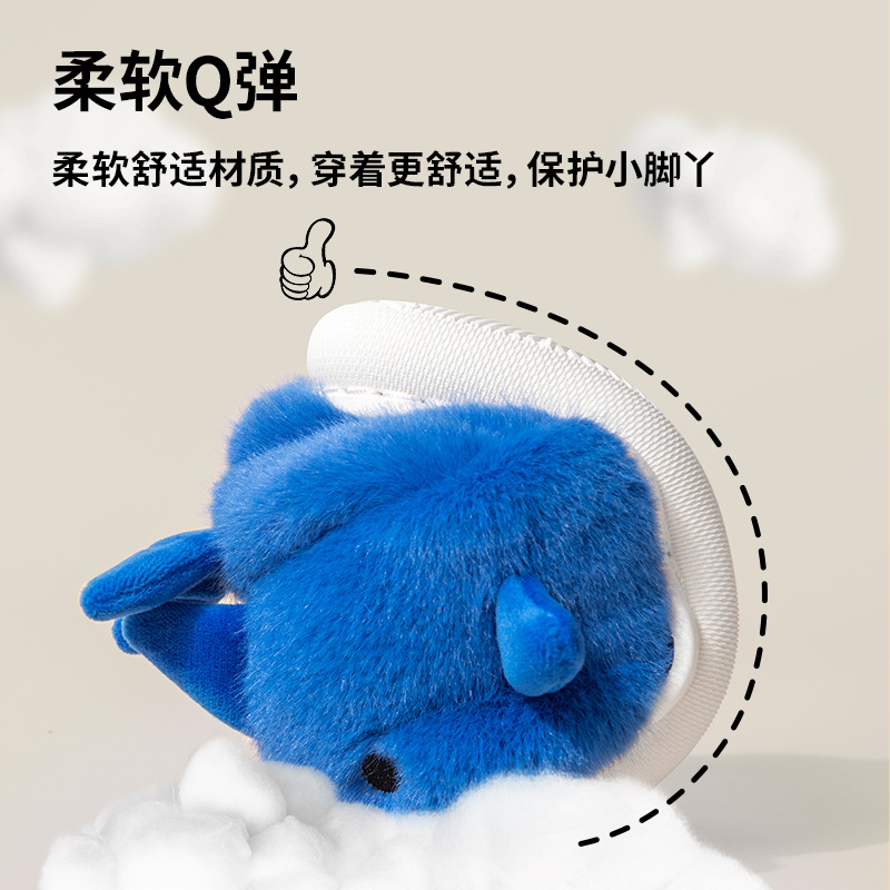 Qidan Shoes Factory Zapatillas de algodón de dibujos animados para niños Shark invierno lindo interior fondo grueso cálido lana zapatillas de felpa al por mayor