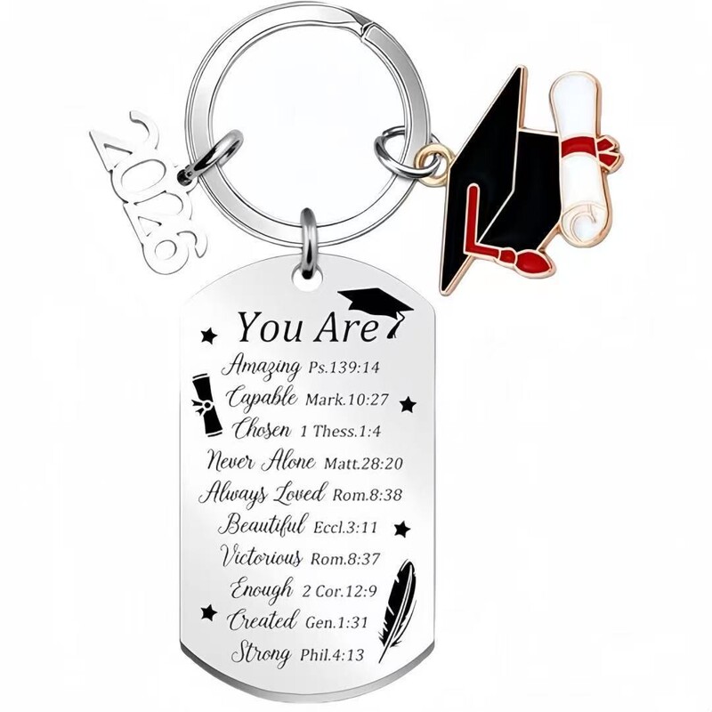 Amazon Cross-Border Best-Selling Laser-Engraved Stainless Steel Jewelry Pendant 2026 Stainless Steel Keychain Graduation Gift