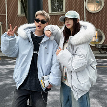 大毛领工装羽绒棉服女2025新款冬季保暖加绒加厚明星同款棉袄外套