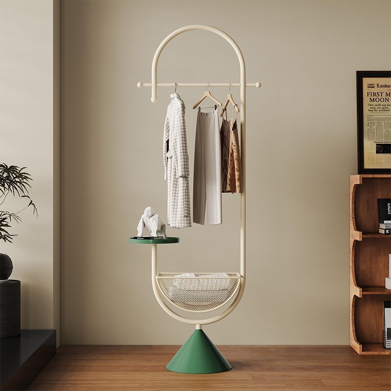Iron Clothes Basket with Dirty Clothes Basket Bedside Clothes Hanger Entry Entrance Floor-Standing Clothes Hanger Bag Rack Living Room Cream Style Coat Rack