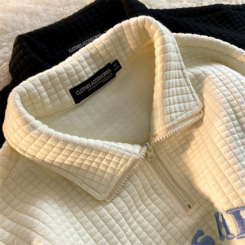 Suéter Polo de Diseño Waffle Otoño 2025 con Solapa, Suéter Bordado de Talla Grande para Mujer, Top de Pareja