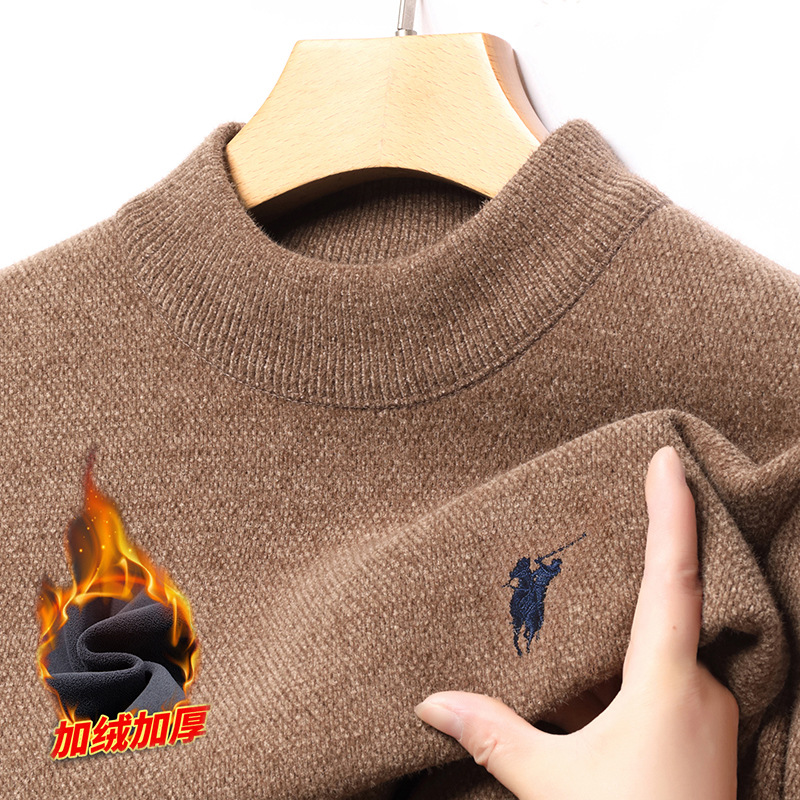 Ferret Velvet Thickened Sweater Winter New Pony Logo Men's Half Turtleneck Warm Popular Knitted Bottoming Shirt