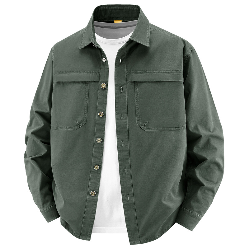 2026 Men's Large Size Loose Shirt Workwear Business Casual Solid Color Jacket Pure Cotton Spring and Autumn Lapel Long Sleeve Shirt