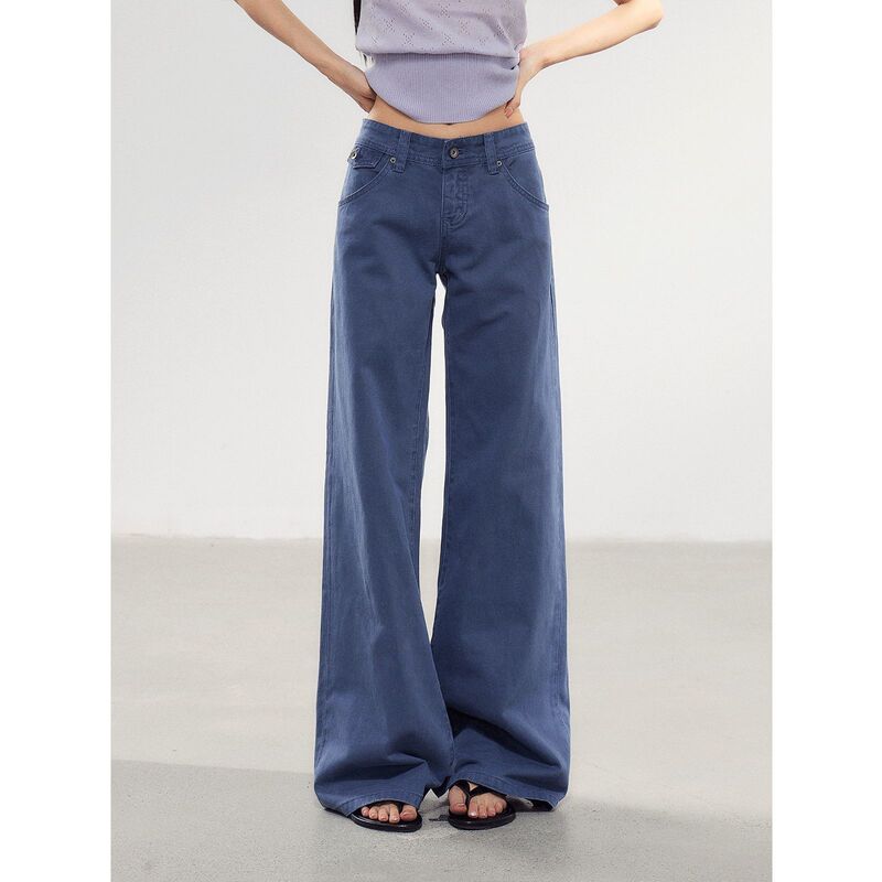 2026 Autumn New Loose Slimming Low-Waist Straight-Leg Floor-Length Pants American Retro Dark Blue Workwear Jeans for Women