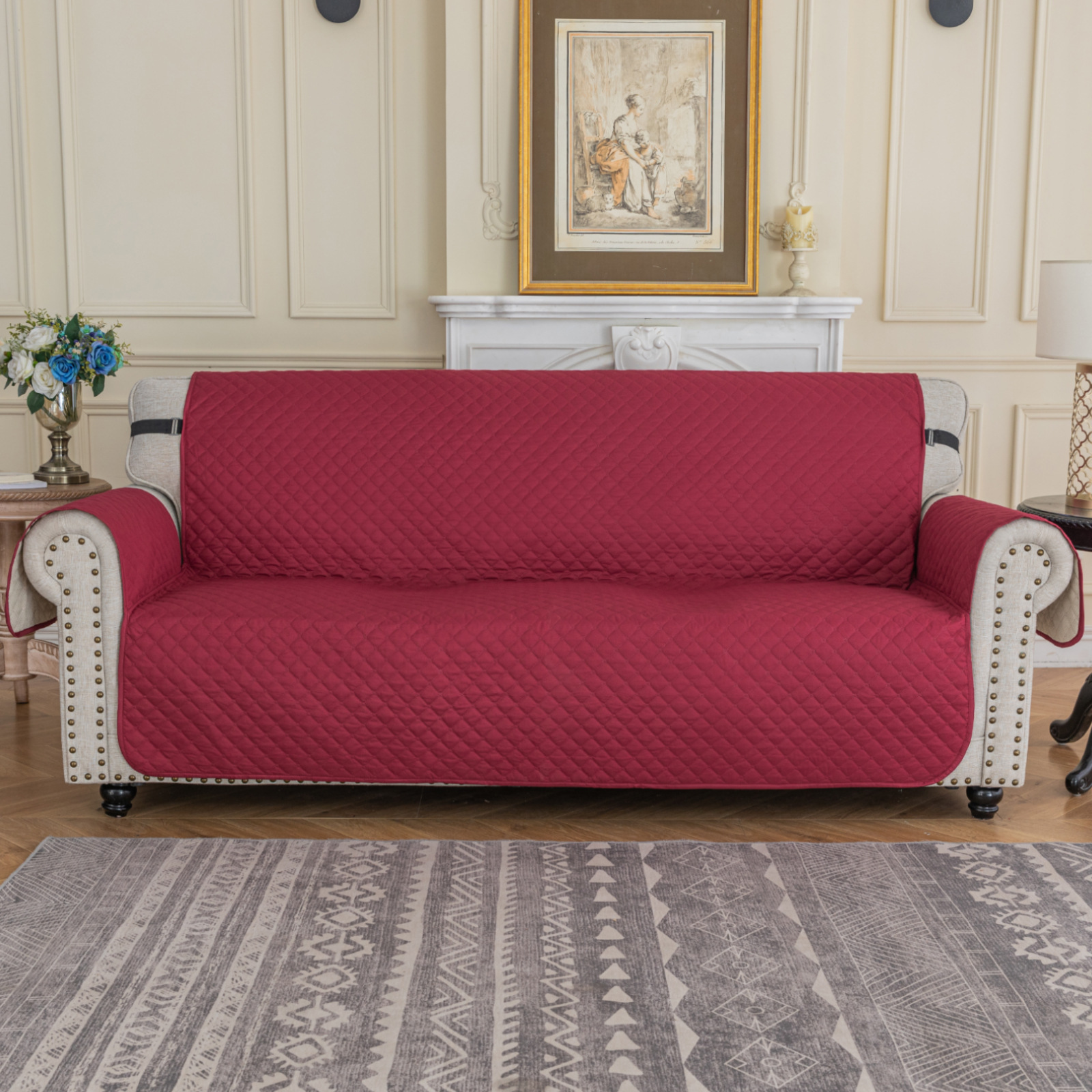 Cojín de sofá para mascotas impermeable y antideslizante al por mayor, adecuado para todas las estaciones, funda de sofá integrada, diseño de tela simple.