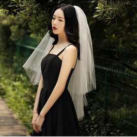 新娘头纱两层硬网光纱白色面纱结婚礼派对旅拍照头饰短款发梳头纱