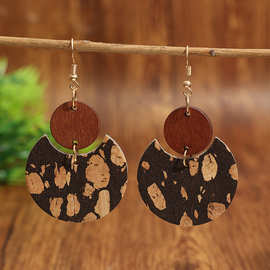 天然软木半月耳坠合金耳钩vintage 风小众百搭显脸小通勤耳环女