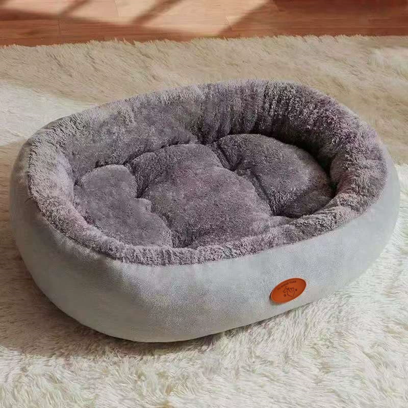 Овальный домик для животных из флиса или бархата, размеры S–XXL (50×40×14 → 100×78×24 см), сохраняет тепло