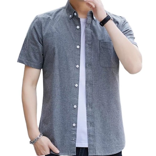 Summer and Autumn Men's Oxford Cloth Short-Sleeve Solid Color Collared Shirt for Youth Business Casual Wear, Slim Fit Fashionable Matchable Top