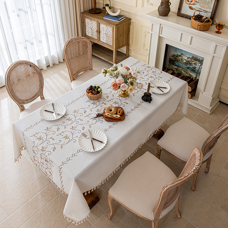bordado fresa tela de mesa resistente al desgaste estilo francés simple retrógrado estilo de tela de mesa de té rectangular