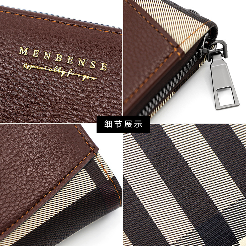 Cartera de hombres de mediana longitud de negocios carta costura cremallera billetera de gran capacidad titular de la tarjeta de cambio de embrague