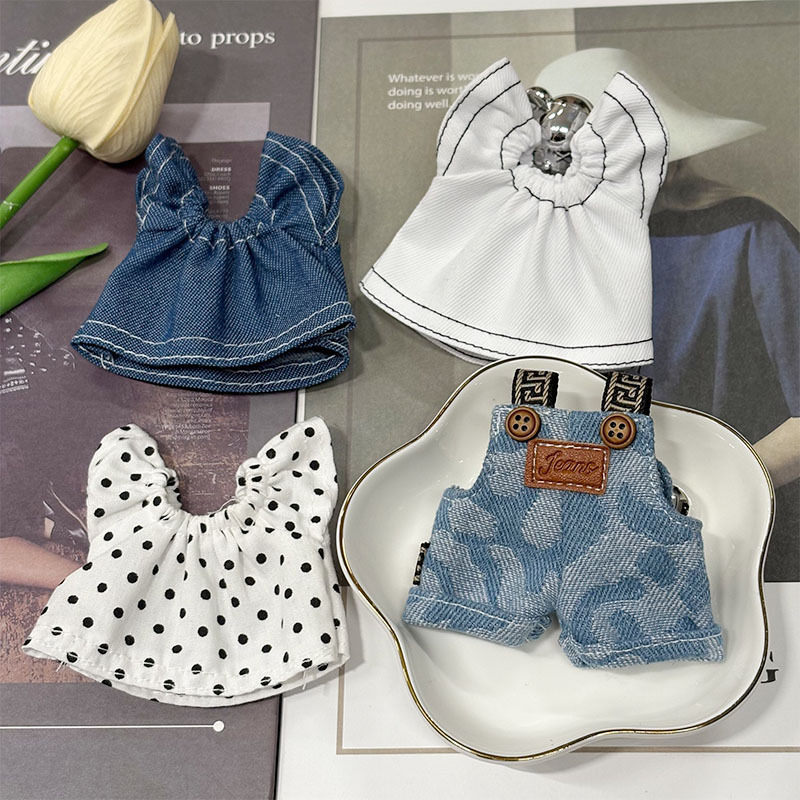 Cross-Border New Cotton Doll Dress Shoulder-Length Dress Leader Dog Small Doll Accessories Baby Clothes Suspenders