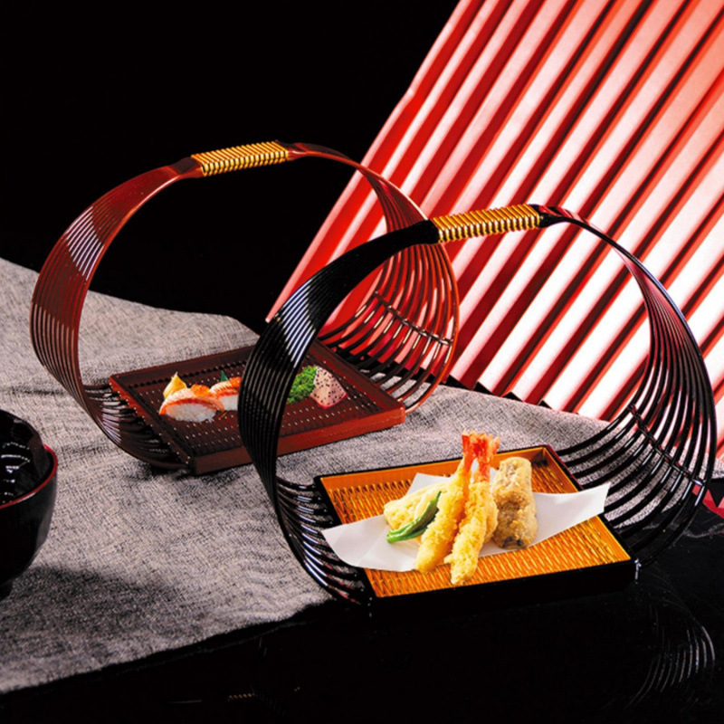 双剑手提盛器创意美观适合放刺身 天妇罗等各类小吃 有把手方便提