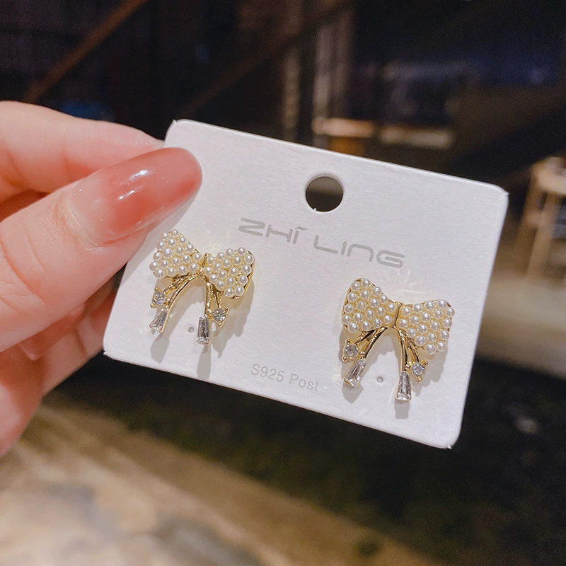 Серебряная игла из жемчуга, серёжки с бантами, образец серебра 925, простой и элегантный дизайн, коллекция 2021
