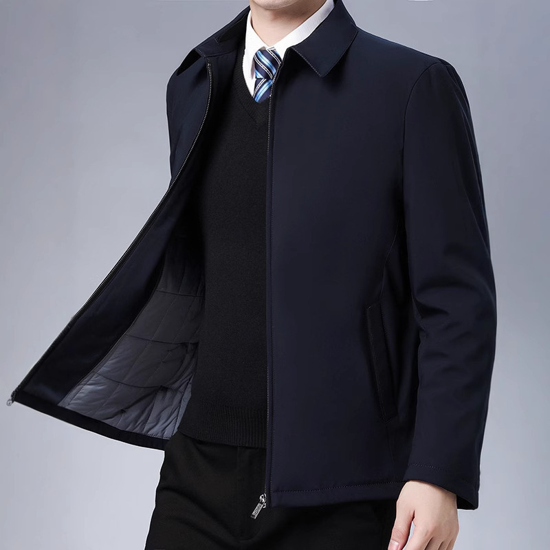 Men's Zippered Lapel Cotton Jacket 2024 Autumn and Winter New Style Men's Middle-Aged Warm Business Casual Cotton Jacket